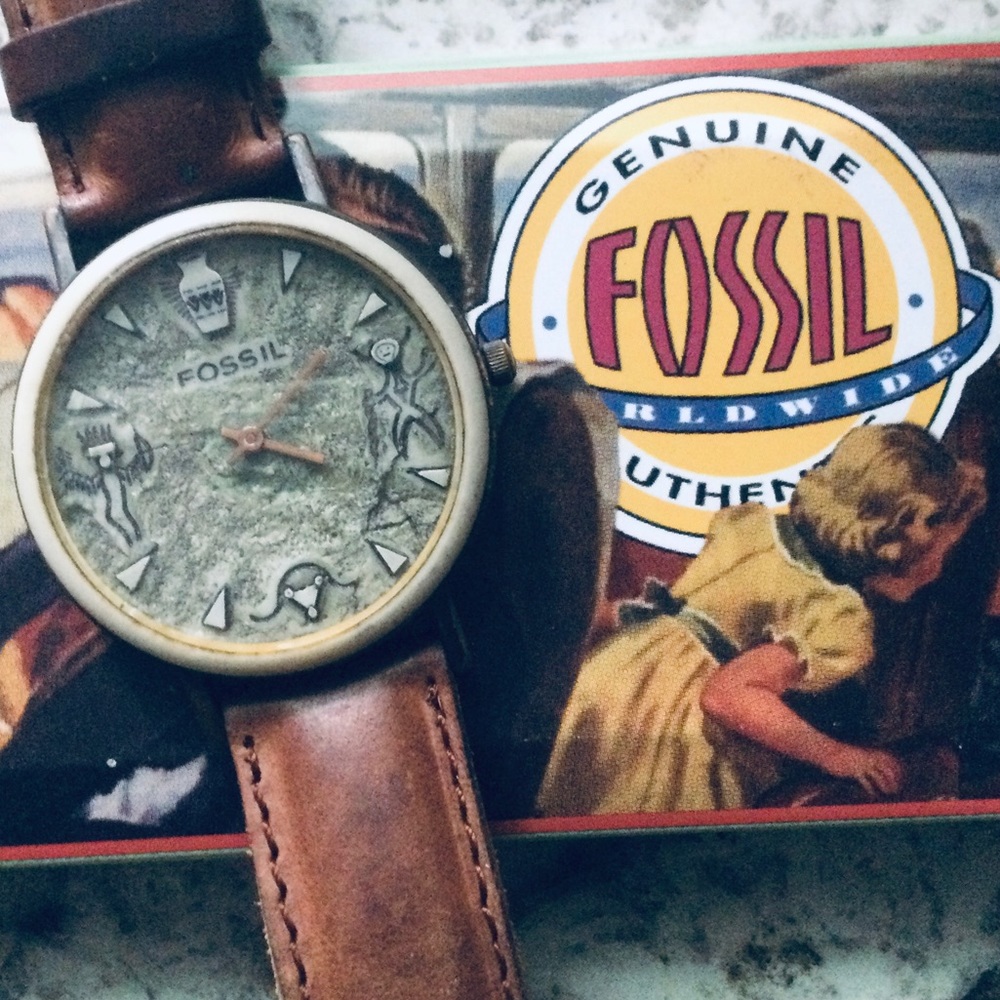1995 FOSSIL AZTEC STONE WATCH BW-6724